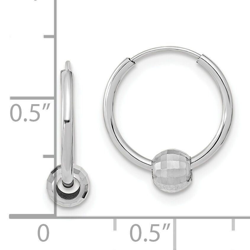 14K White Gold Polished Hoop with a Diamond Cut Ball Earrings-TF2007W