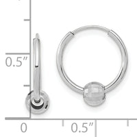 14K White Gold Polished Hoop with a Diamond Cut Ball Earrings-TF2007W