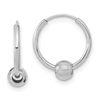 14K White Gold Polished Hoop with a Diamond Cut Ball Earrings-TF2007W