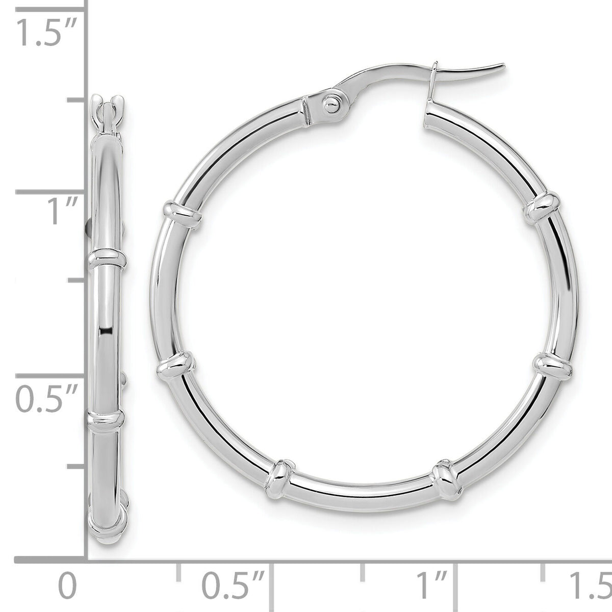 14K White Polished Fancy Hoop Earrings-TF2011W