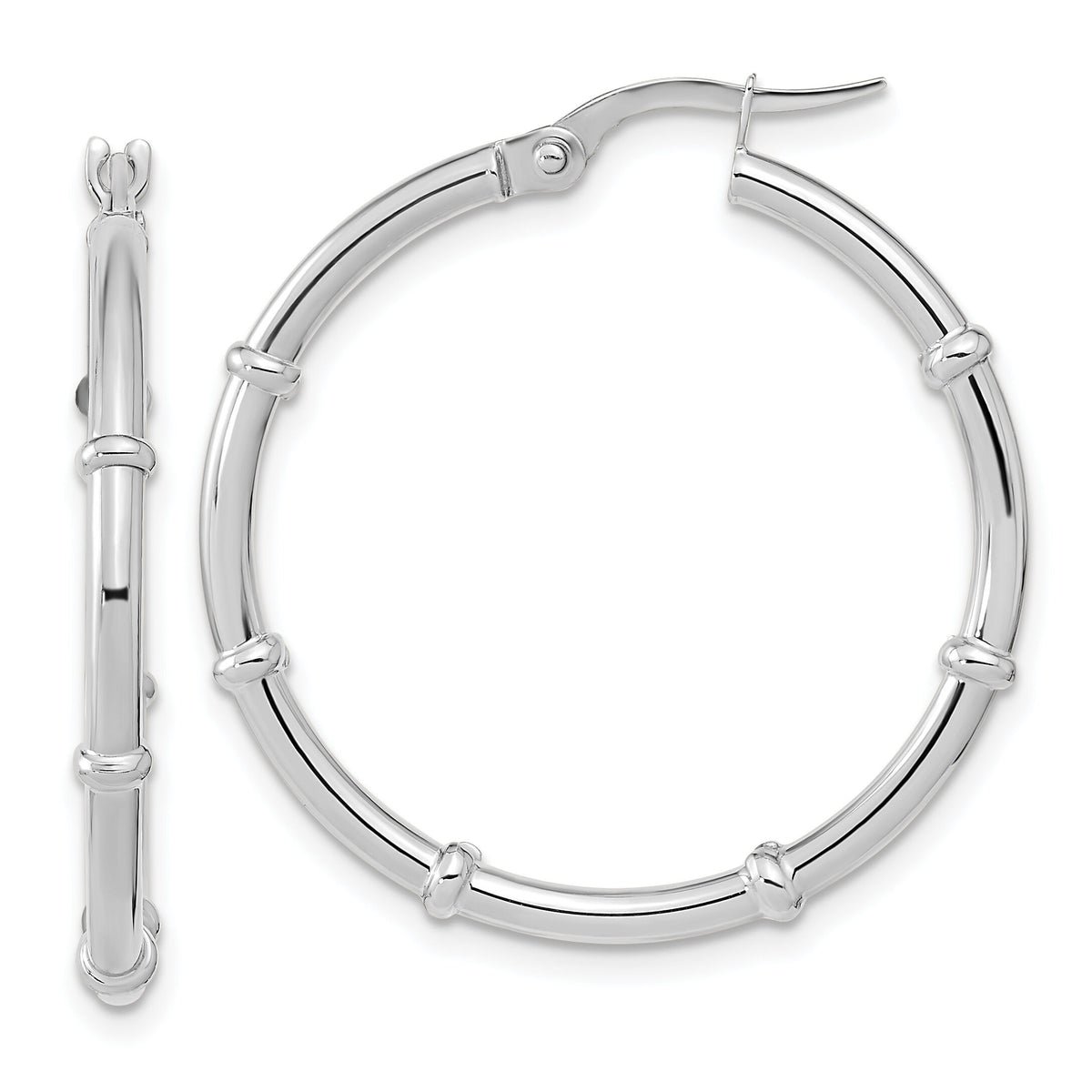 14K White Polished Fancy Hoop Earrings-TF2011W