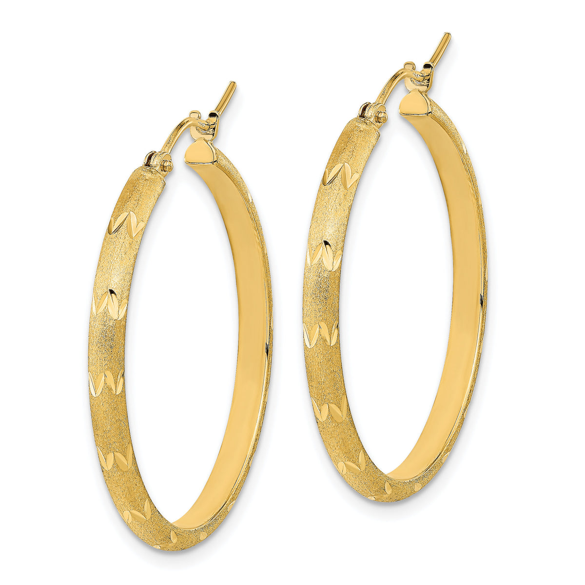 14K Polished and Satin Diamond-cut Hoop Earrings-TF2017