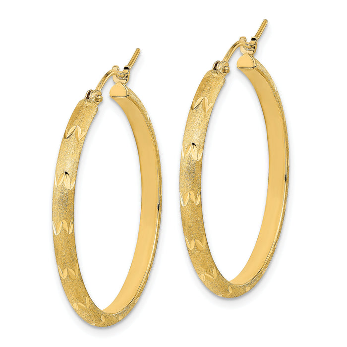 14K Polished and Satin Diamond-cut Hoop Earrings-TF2017