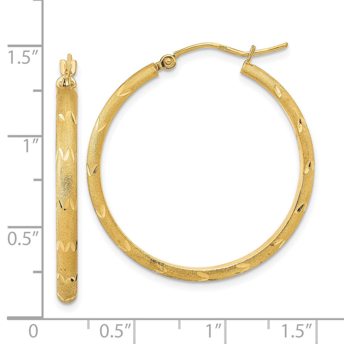 14K Polished and Satin Diamond-cut Hoop Earrings-TF2017