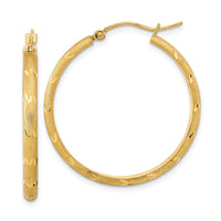 14K Polished and Satin Diamond-cut Hoop Earrings-TF2017
