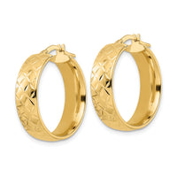 14K Polished Textured Hoop Earrings-TF2022