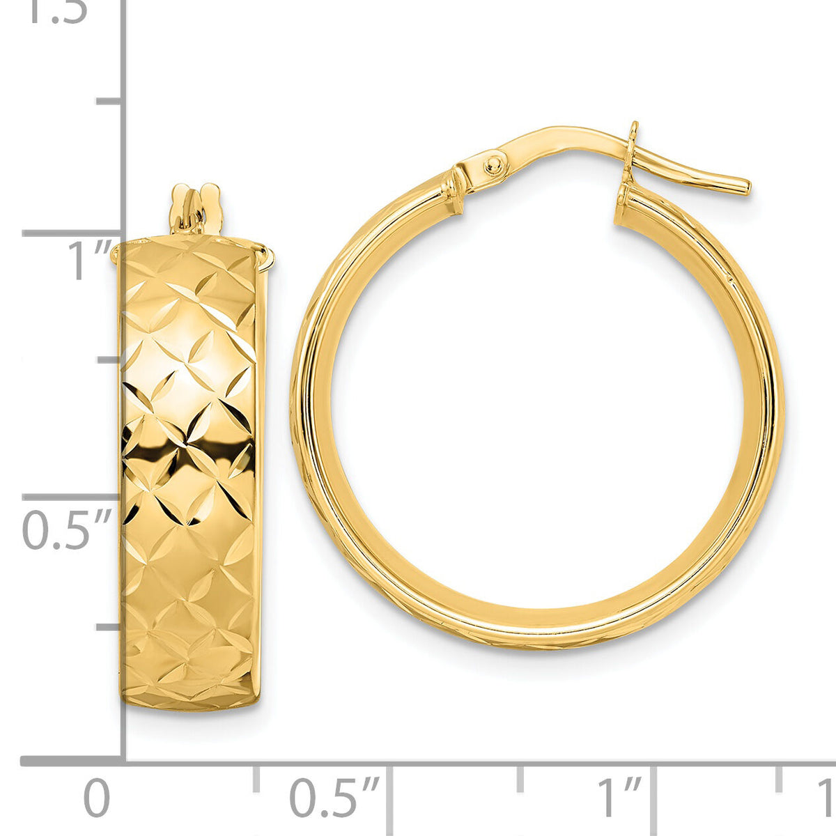 14K Polished Textured Hoop Earrings-TF2022