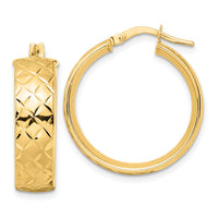 14K Polished Textured Hoop Earrings-TF2022