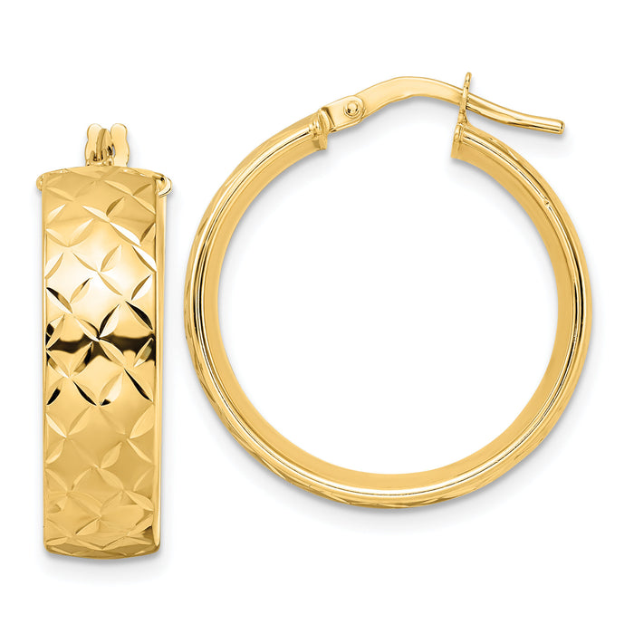 14K Polished Textured Hoop Earrings-TF2022