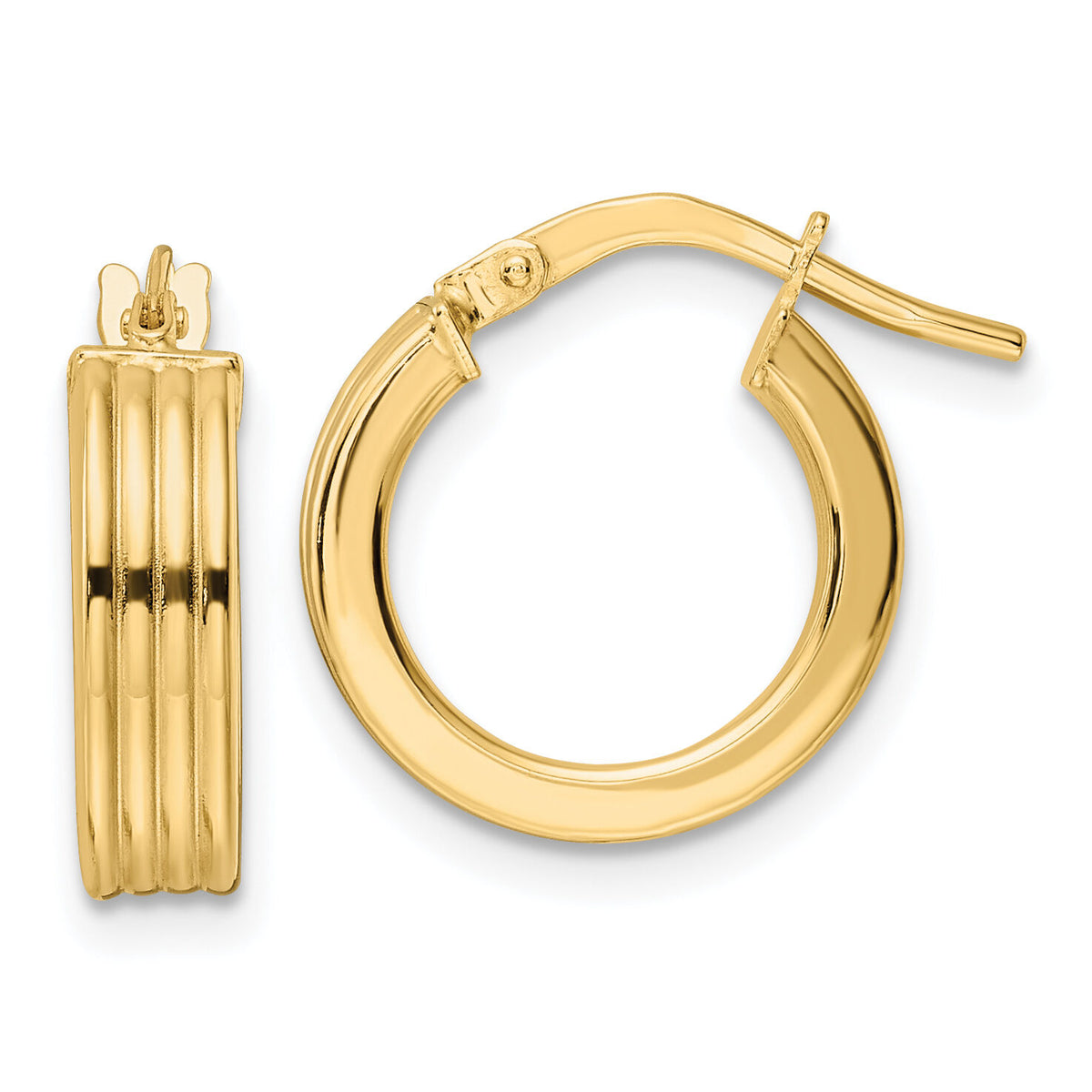 14K Polished Textured  Hoop Earrings-TF2024