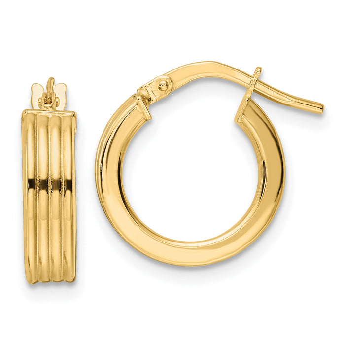 14K Polished Textured  Hoop Earrings-TF2024