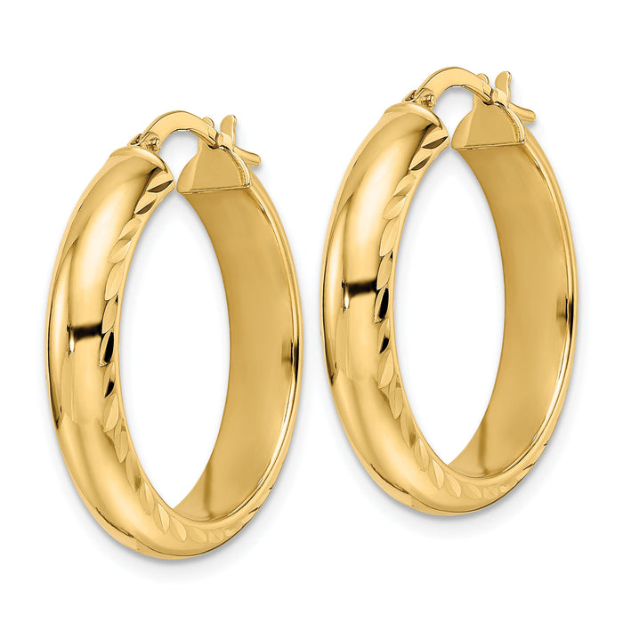 14K Polished & D/C Hoop Earrings-TF2042