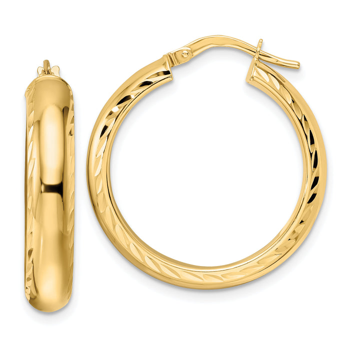 14K Polished & D/C Hoop Earrings-TF2042