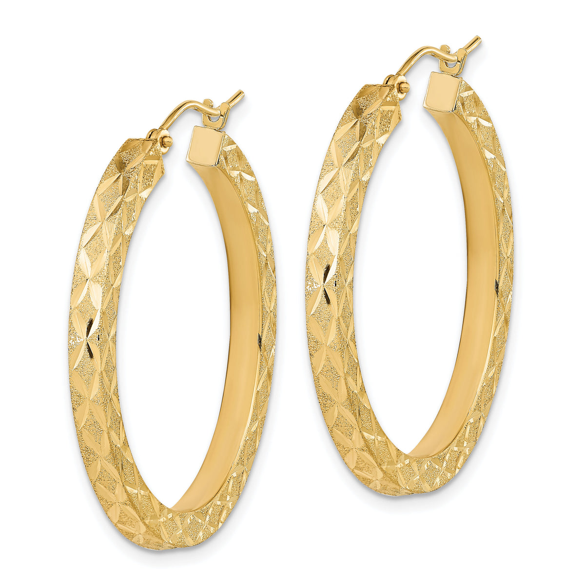 14K Satin Diamond-cut Hoop Earrings-TF2051