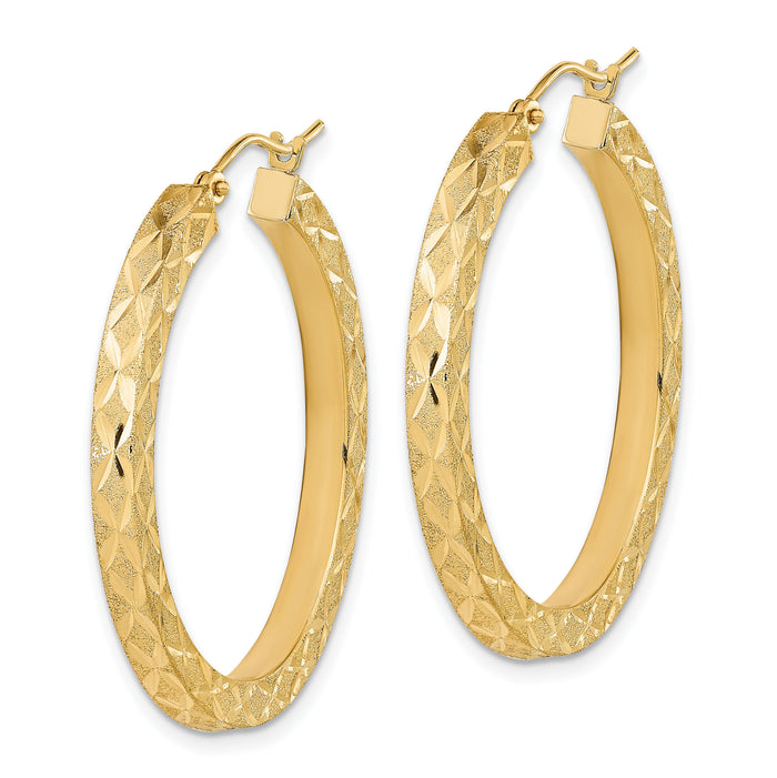 14K Satin Diamond-cut Hoop Earrings-TF2051