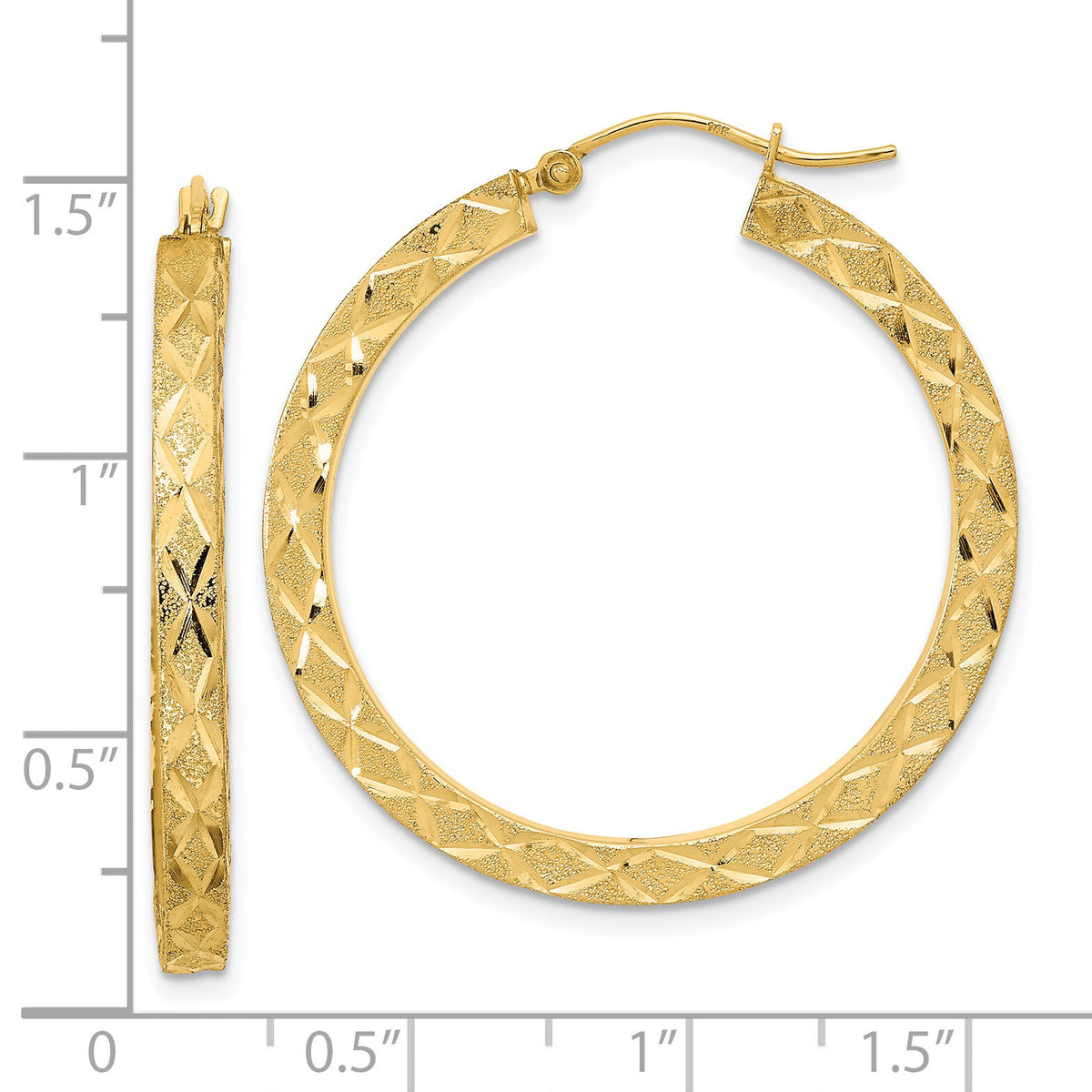 14K Satin Diamond-cut Hoop Earrings-TF2051