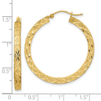 14K Satin Diamond-cut Hoop Earrings-TF2051