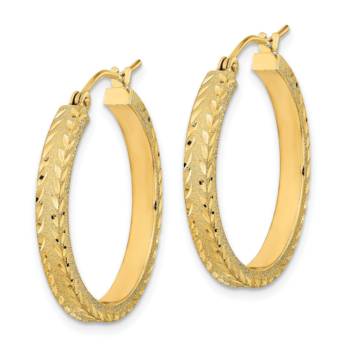 14K Polished Satin Diamond-cut Fancy Hoop Earrings-TF2052