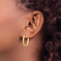 14K Polished Satin Diamond-cut Fancy Hoop Earrings-TF2052