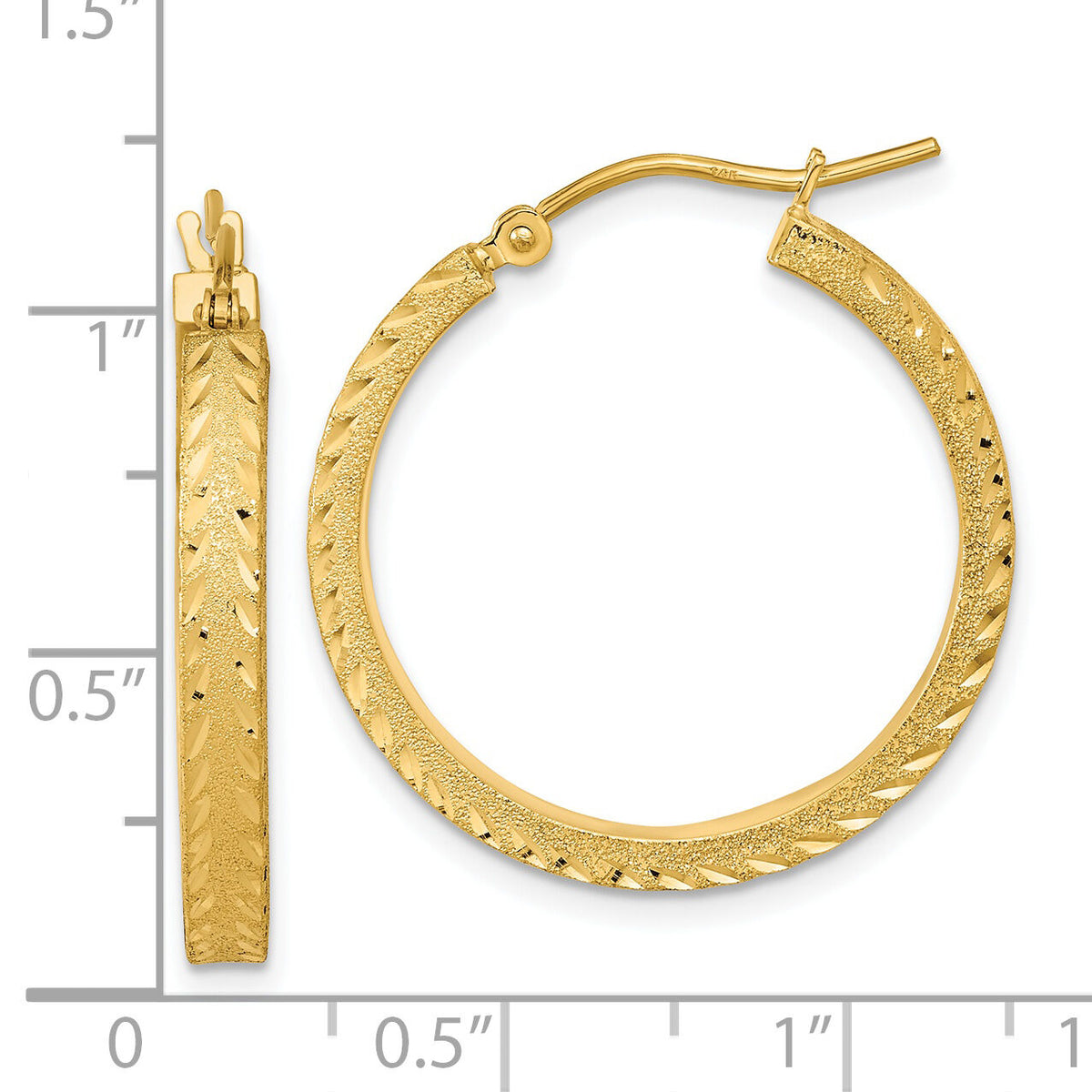 14K Polished Satin Diamond-cut Fancy Hoop Earrings-TF2052