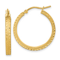 14K Polished Satin Diamond-cut Fancy Hoop Earrings-TF2052