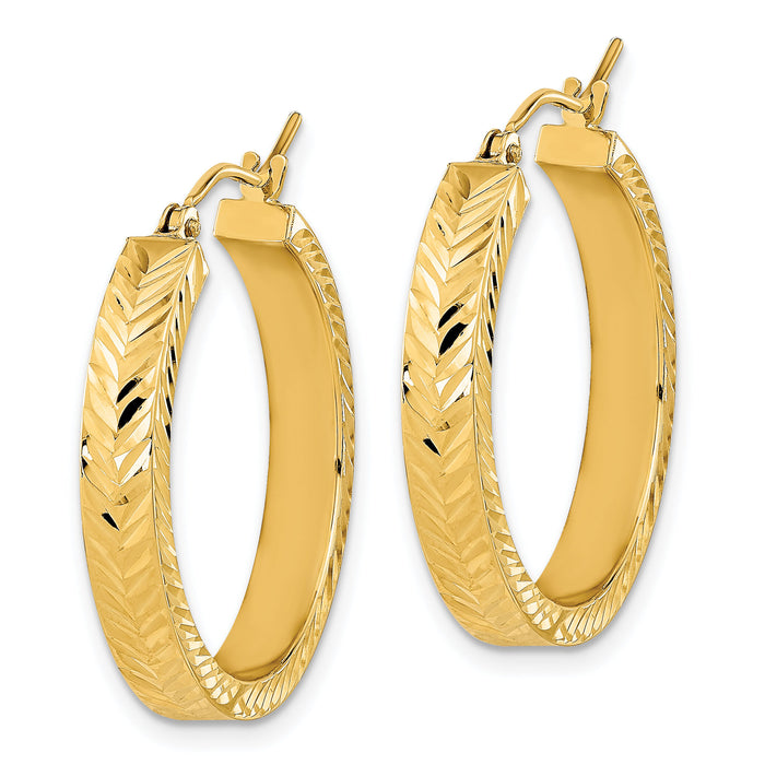 14K Polished Diamond-cut Hoop Earrings-TF2066