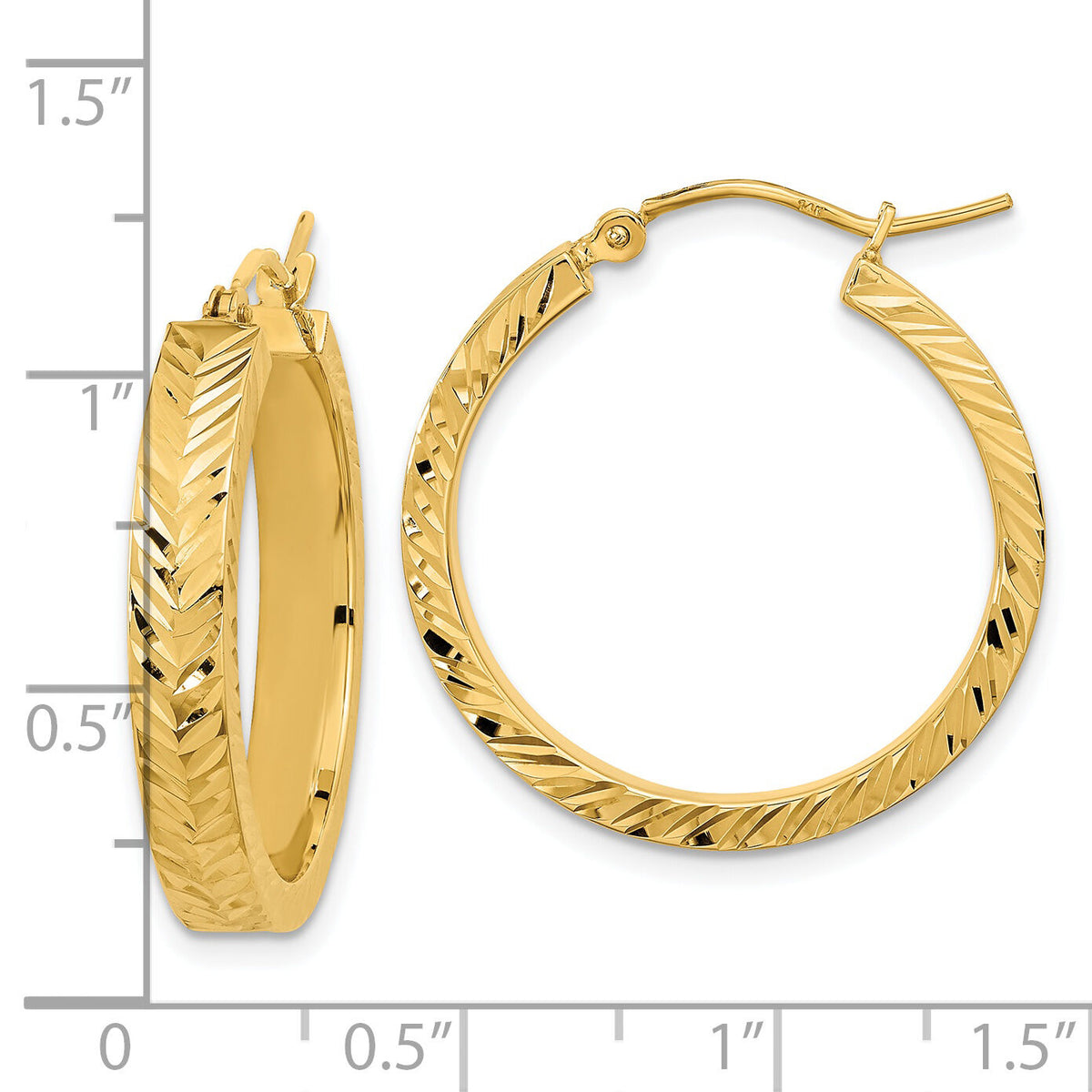 14K Polished Diamond-cut Hoop Earrings-TF2066