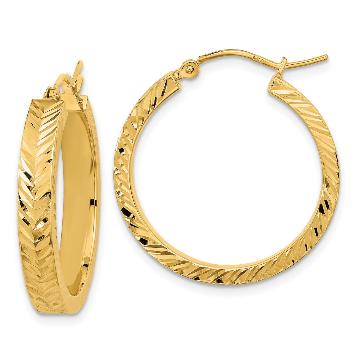 14K Polished Diamond-cut Hoop Earrings-TF2066