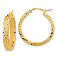 14K Polished Diamond-cut Hoop Earrings-TF2066