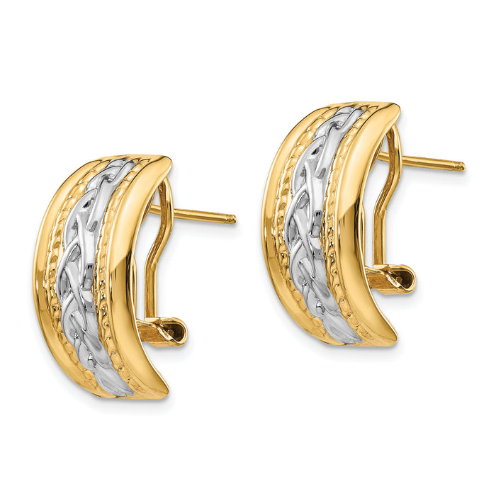 14k Polished & Rhodium Omega Back Post Earrings-TF207