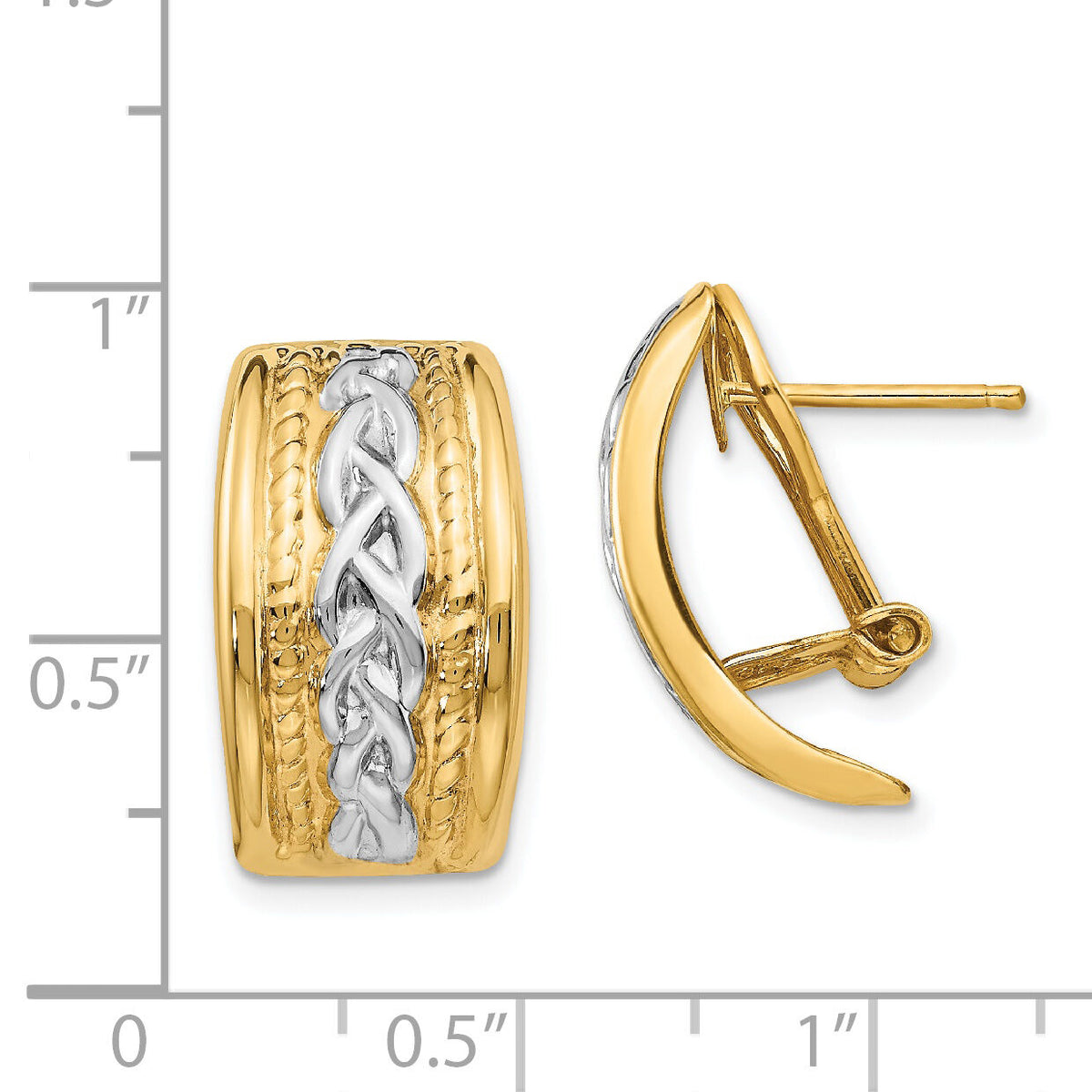 14k Polished & Rhodium Omega Back Post Earrings-TF207