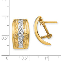 14k Polished & Rhodium Omega Back Post Earrings-TF207