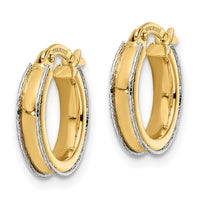 14k Two-tone Diamond-cut Edge 3x14mm Round Hoop Earrings-TF2071