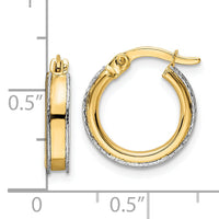 14k Two-tone Diamond-cut Edge 3x14mm Round Hoop Earrings-TF2071