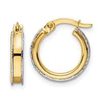 14k Two-tone Diamond-cut Edge 3x14mm Round Hoop Earrings-TF2071