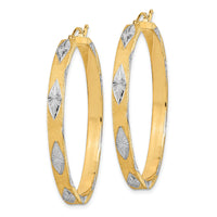 14K White Rhodium Polished Satin Diamond-cut Fancy Hoop Earrings-TF2075