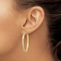 14K White Rhodium Polished Satin Diamond-cut Fancy Hoop Earrings-TF2075
