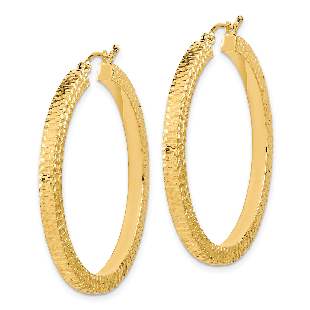 14K Polished & Hammered Hoop Earrings-TF2076
