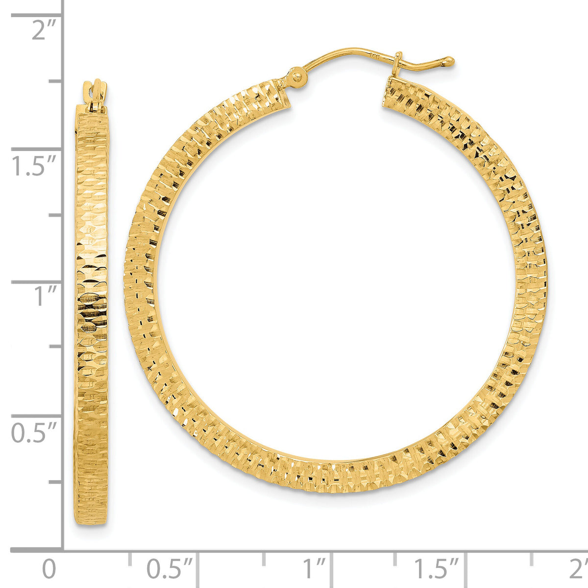 14K Polished & Hammered Hoop Earrings-TF2076