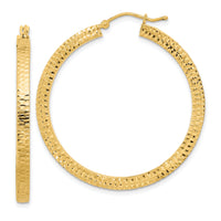 14K Polished & Hammered Hoop Earrings-TF2076
