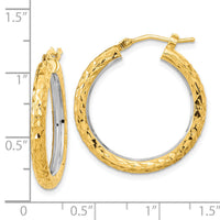 14k White Rhodium Polished Diamond-cut 3mm Circle Hoop Earrings-TF2077