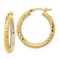 14k White Rhodium Polished Diamond-cut 3mm Circle Hoop Earrings-TF2077
