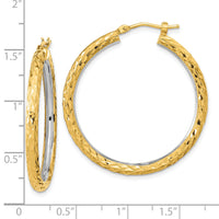 14k White Rhodium Polished Diamond-cut 3mm Circle Hoop Earrings-TF2078