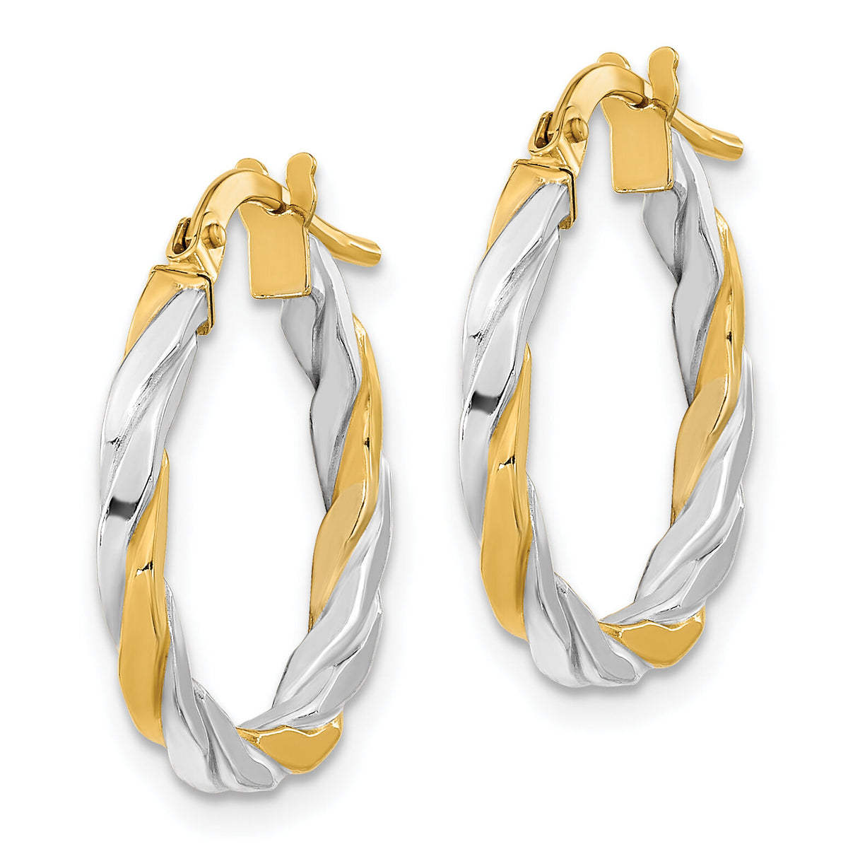 14K & White Rhodium Polished & Twist Hoop Earrings-TF2083