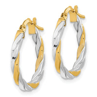 14K & White Rhodium Polished & Twist Hoop Earrings-TF2083