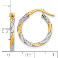 14K & White Rhodium Polished & Twist Hoop Earrings-TF2083