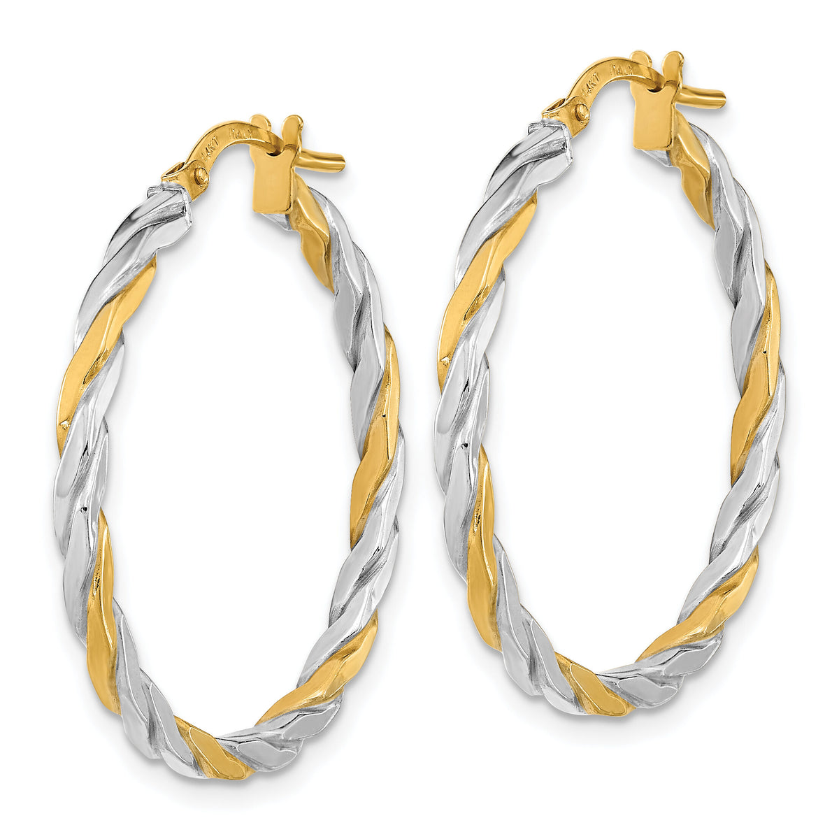 14K & White Rhodium Polished & Twist Hoop Earrings-TF2084