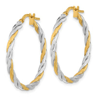 14K & White Rhodium Polished & Twist Hoop Earrings-TF2084