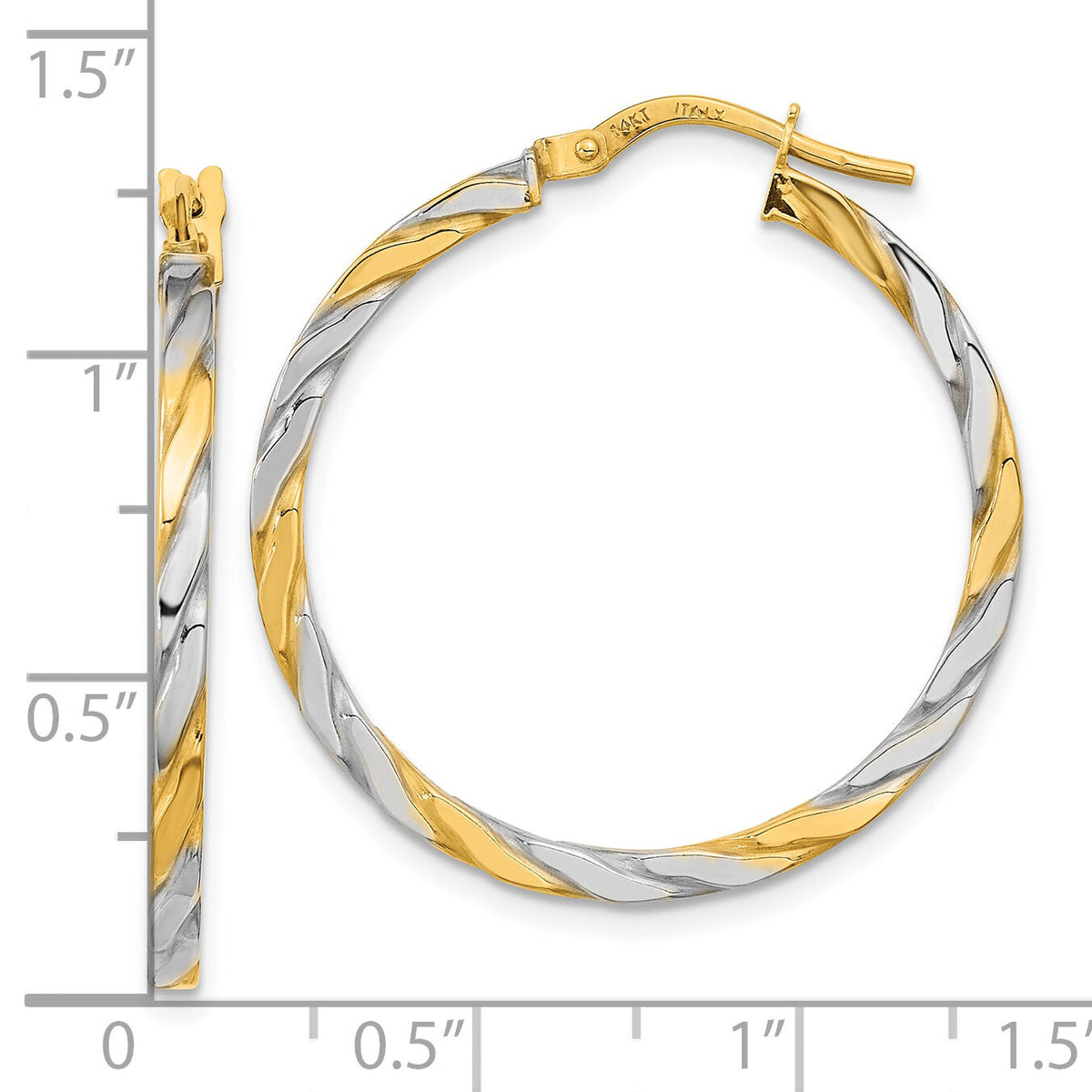 14K & White Rhodium Polished & Twist Hoop Earrings-TF2084