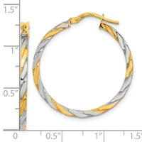 14K & White Rhodium Polished & Twist Hoop Earrings-TF2084